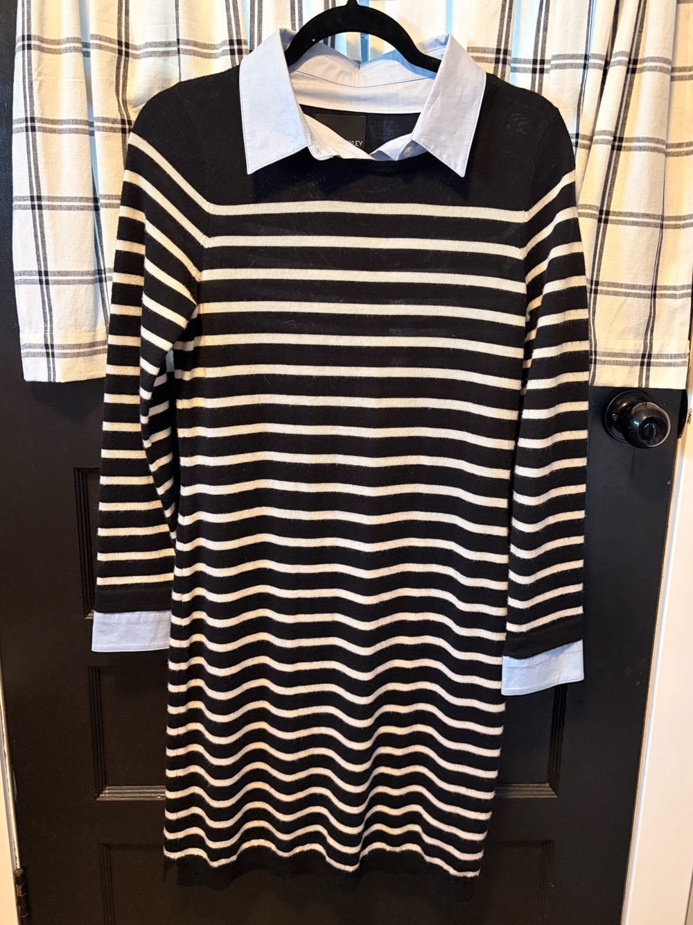 Cynthia Rowley Black & White Striped Sweater with Light Blue Collar